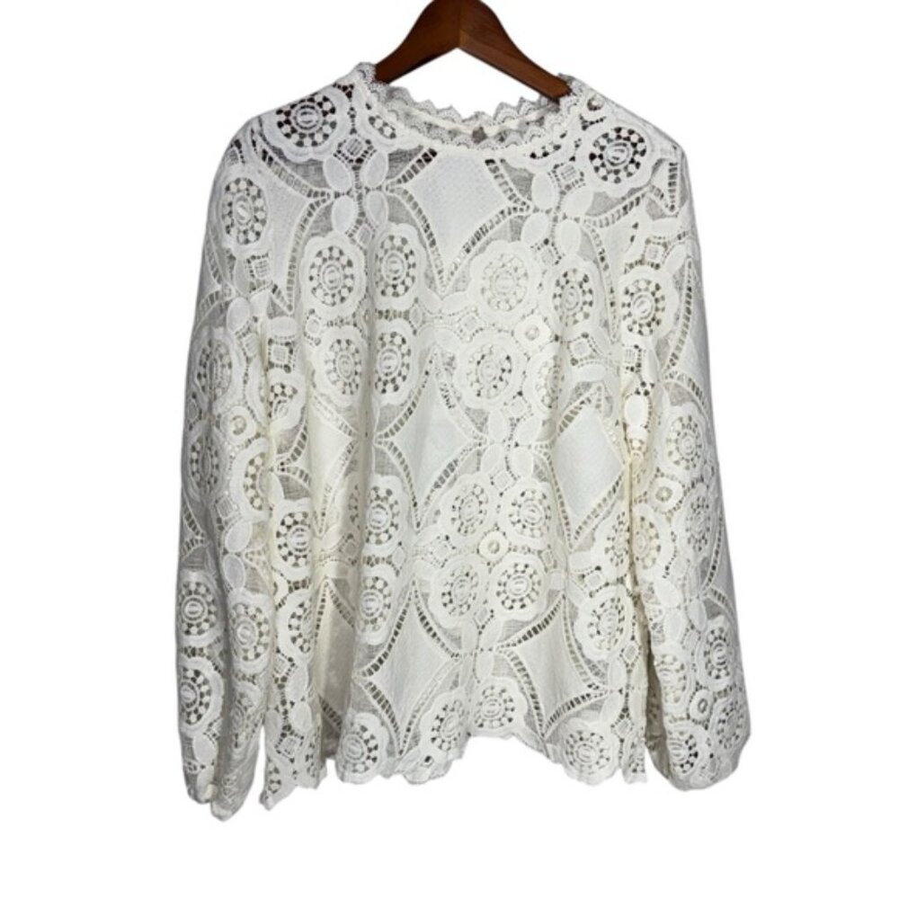 Pennington’s Crochet Blouse with Long Balloon Sleeves Size X - Picture 4 of 14